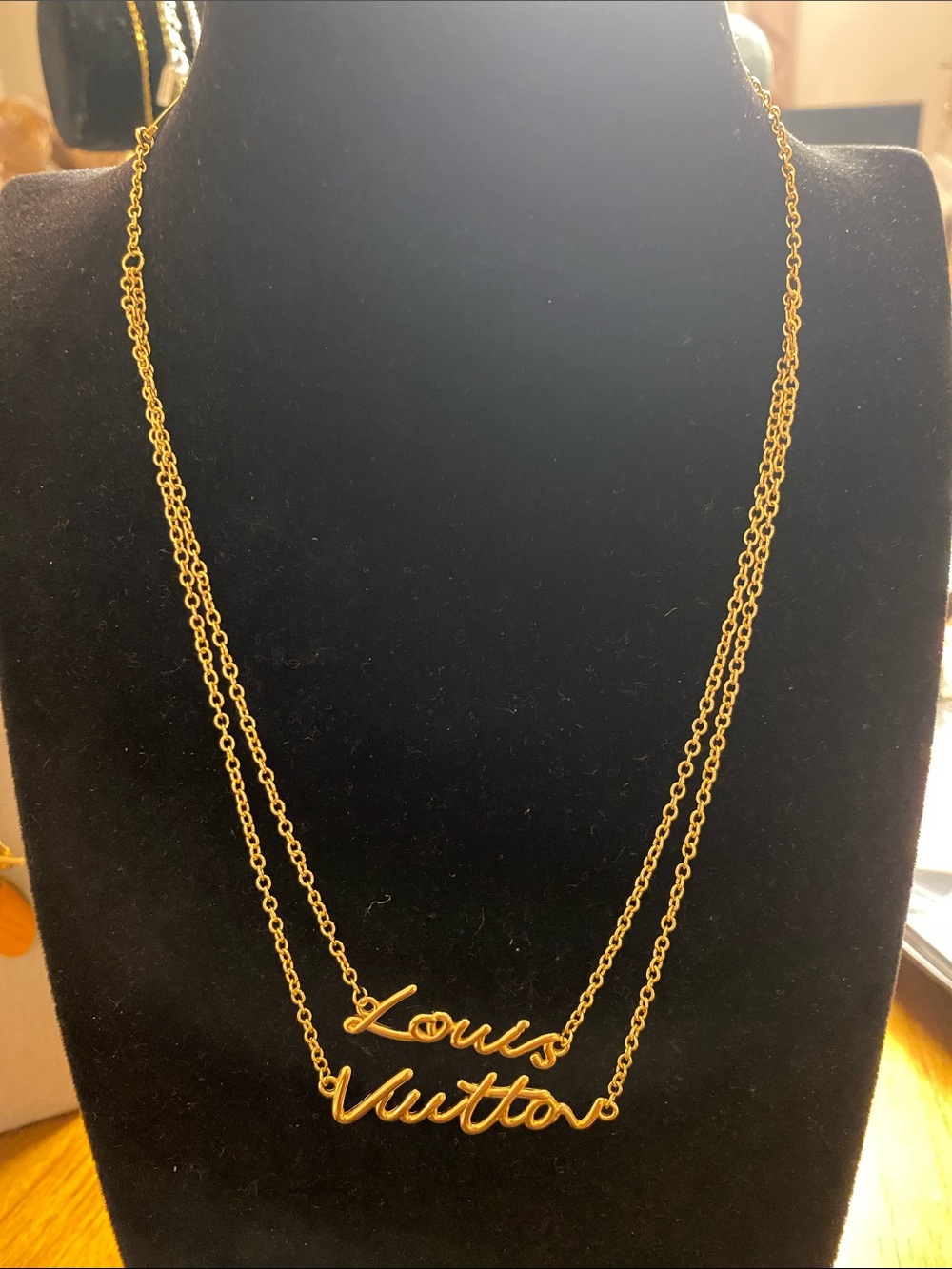 Fashion Jewelry LV Gold Double-Layer Script Nameplate Necklace